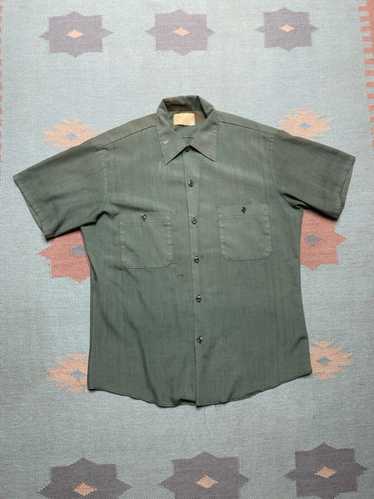 Streetwear × Vintage VTG 70s work shirt green wor… - image 1