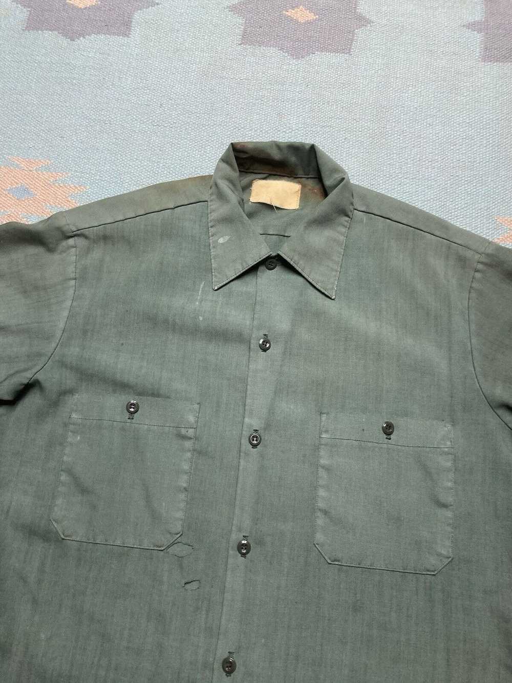 Streetwear × Vintage VTG 70s work shirt green wor… - image 3