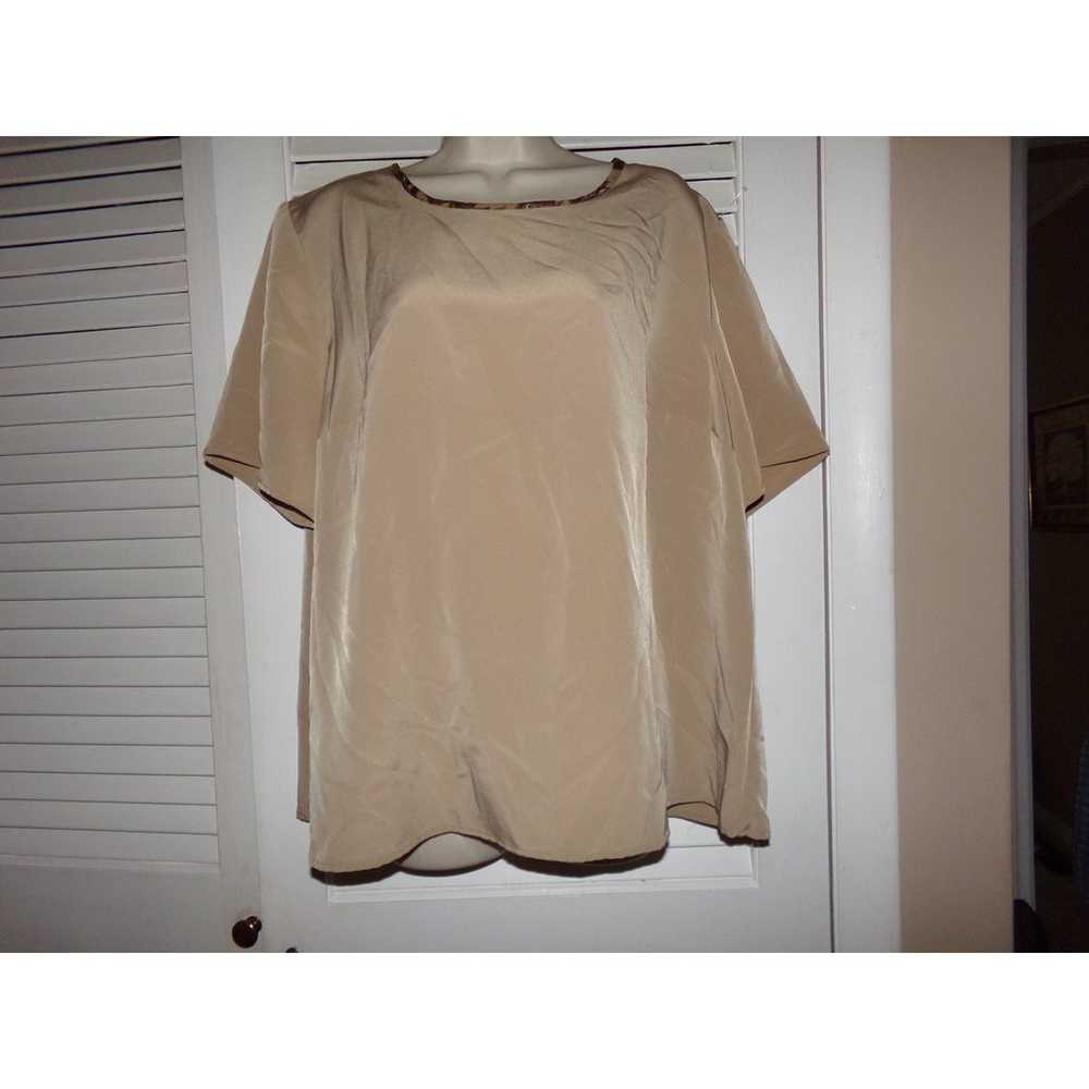 Vintage Susan Graver style tan blouse small shoul… - image 1