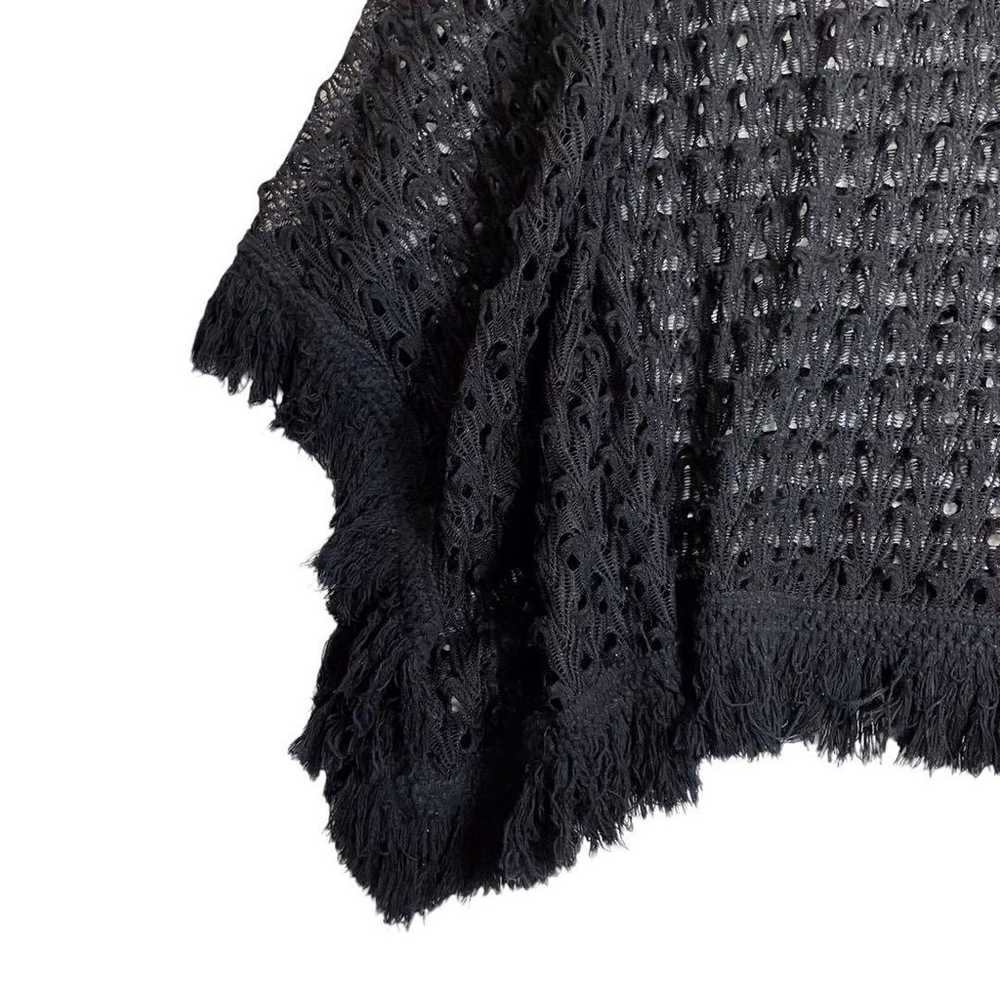 90s Fishnet Poncho Knit Cotton Fringe Boho Chic. - image 2