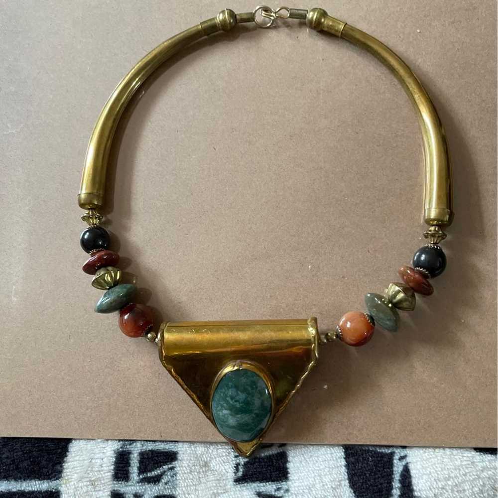 Brass and stone necklace - image 1