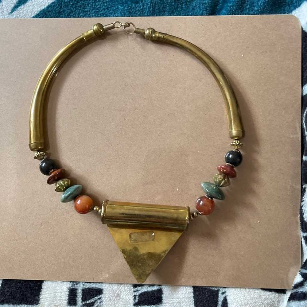 Brass and stone necklace - image 2