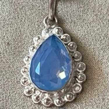 Vintage Sterling Silver Blue Chalcedony Pendant w… - image 1