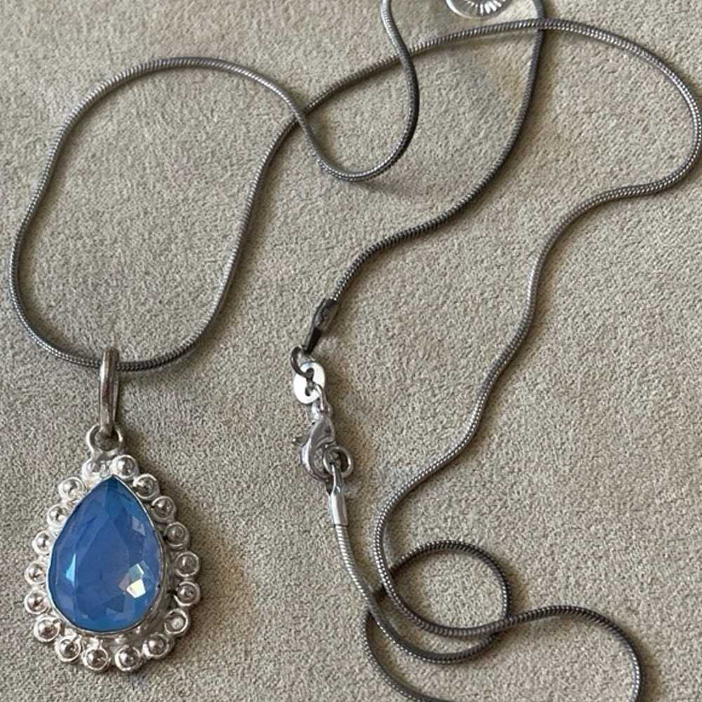 Vintage Sterling Silver Blue Chalcedony Pendant w… - image 2