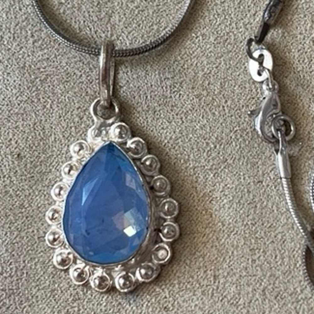 Vintage Sterling Silver Blue Chalcedony Pendant w… - image 3