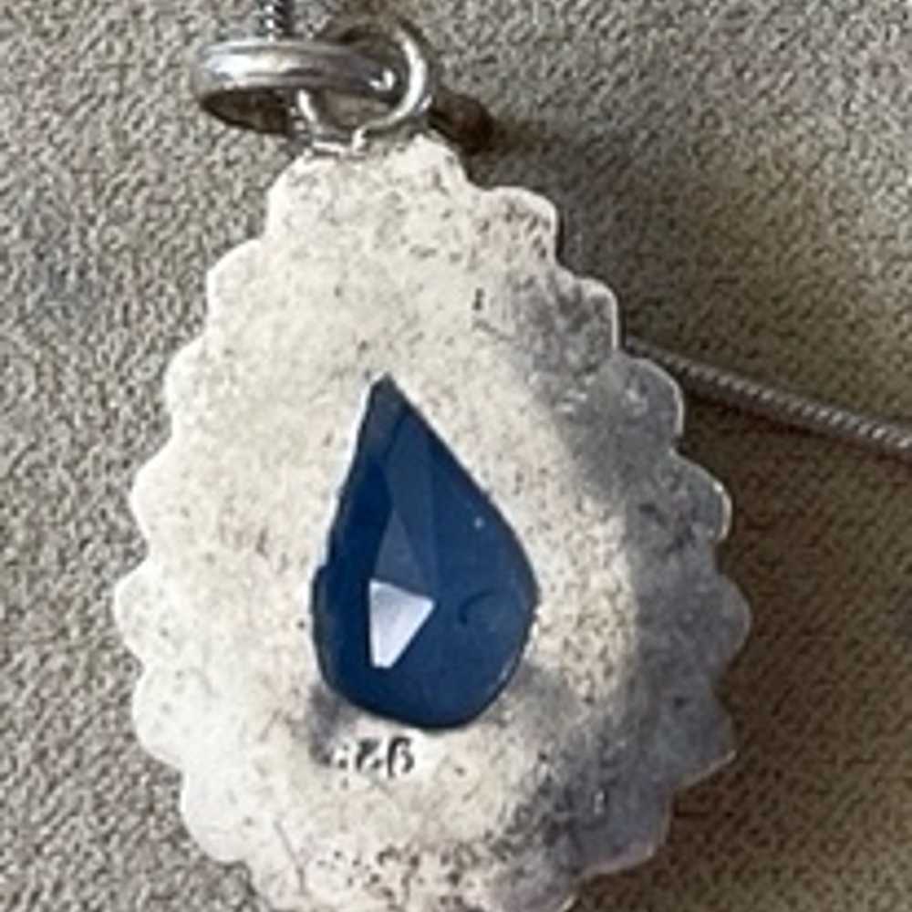 Vintage Sterling Silver Blue Chalcedony Pendant w… - image 5