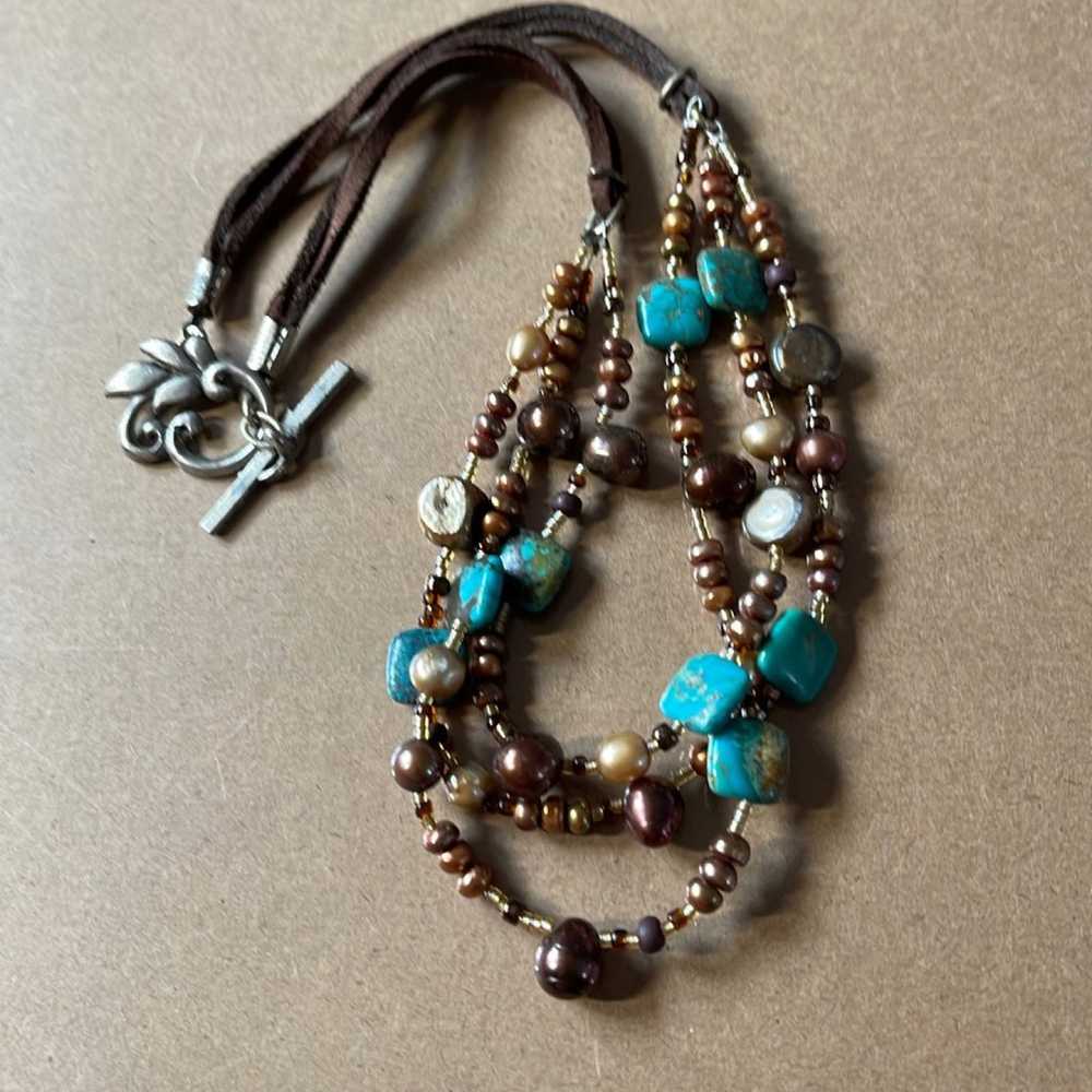 Vintage 3 strand turquoise and pearls Necklace - image 2