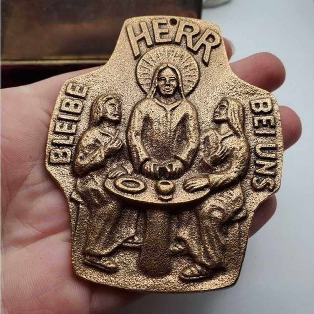 Bible last supper heavy brass necklace pendant we… - image 1