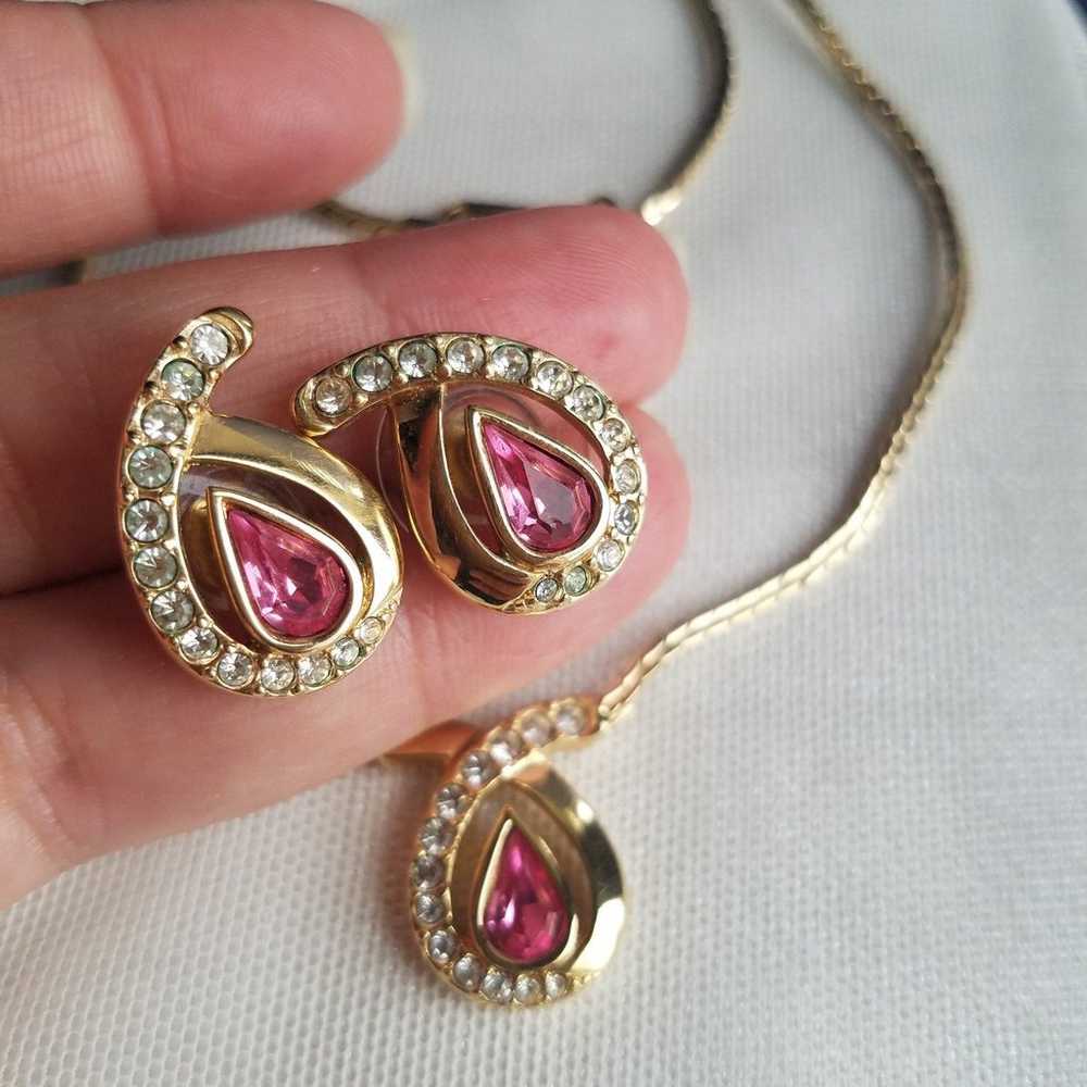 AUTHENTIC Swarovski 18k Gold Plated Pink Teardrop… - image 12