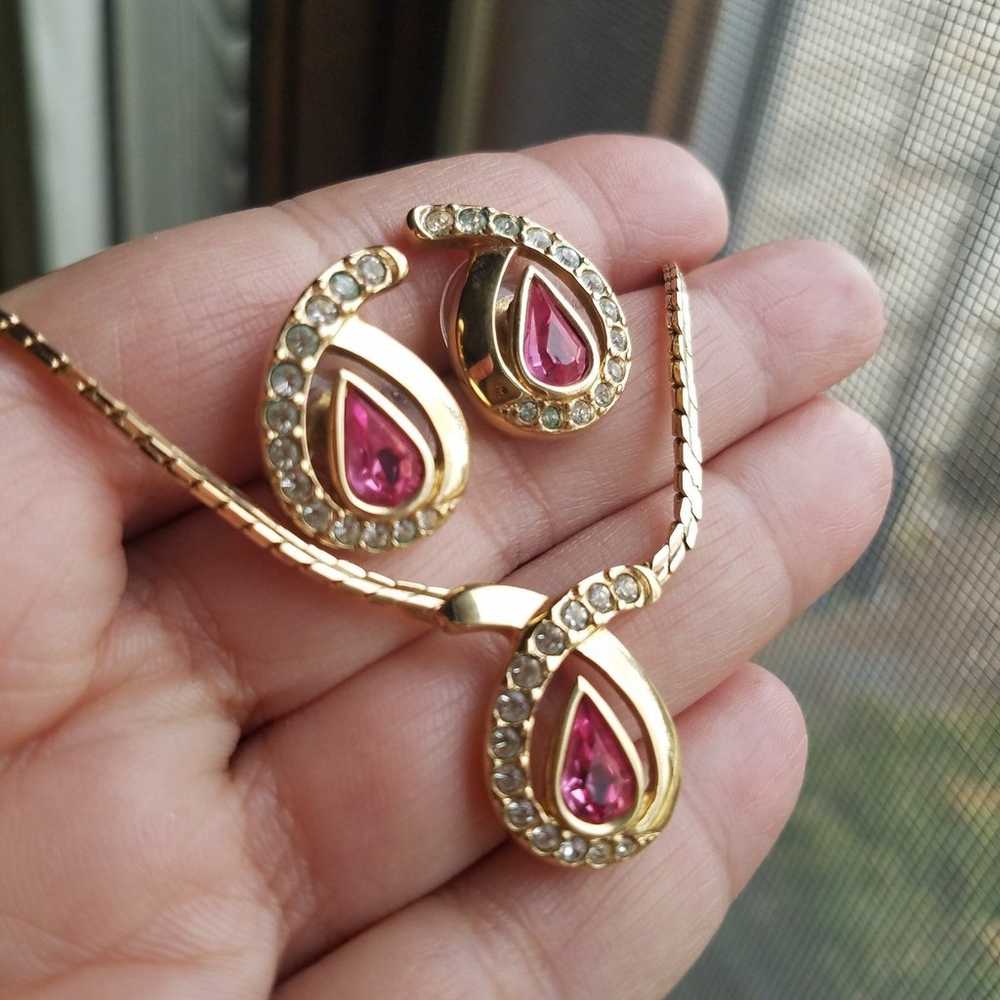 AUTHENTIC Swarovski 18k Gold Plated Pink Teardrop… - image 1