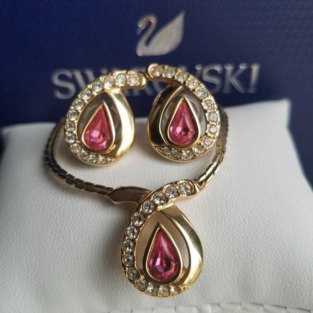 AUTHENTIC Swarovski 18k Gold Plated Pink Teardrop… - image 2