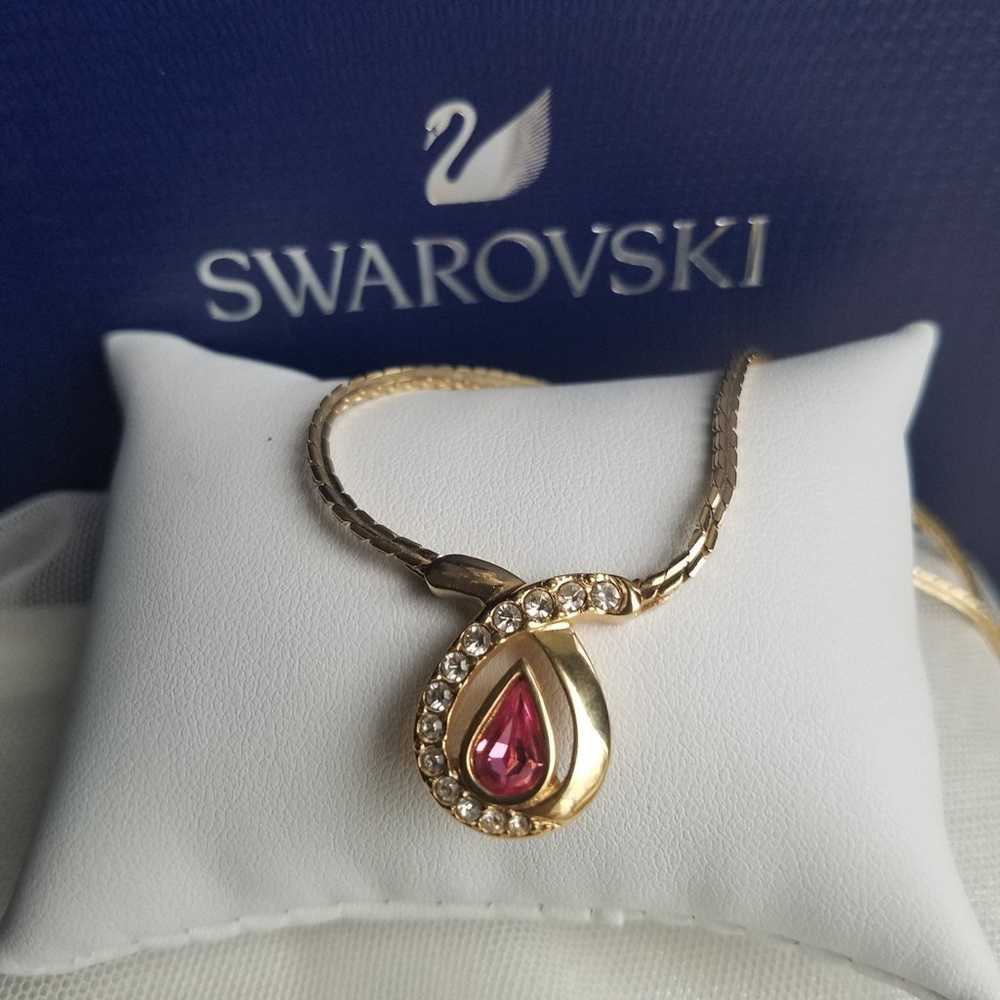 AUTHENTIC Swarovski 18k Gold Plated Pink Teardrop… - image 3