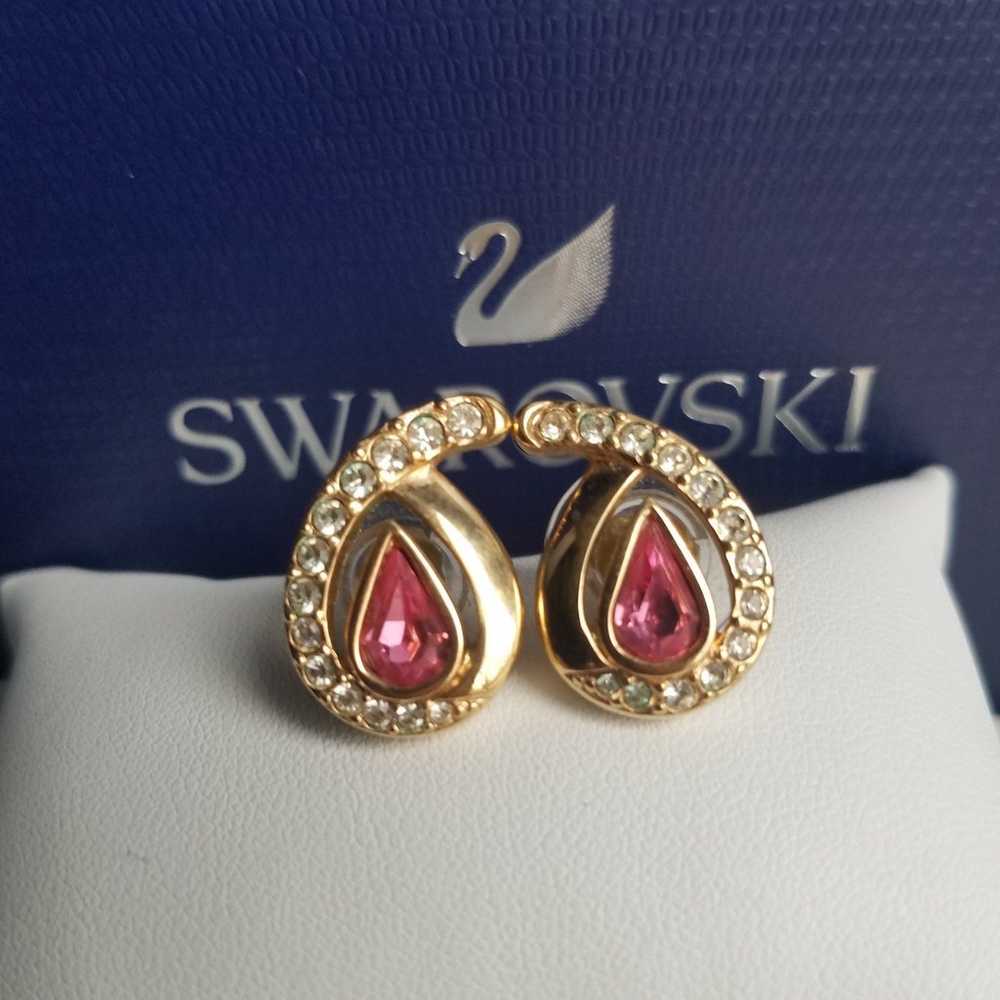 AUTHENTIC Swarovski 18k Gold Plated Pink Teardrop… - image 4