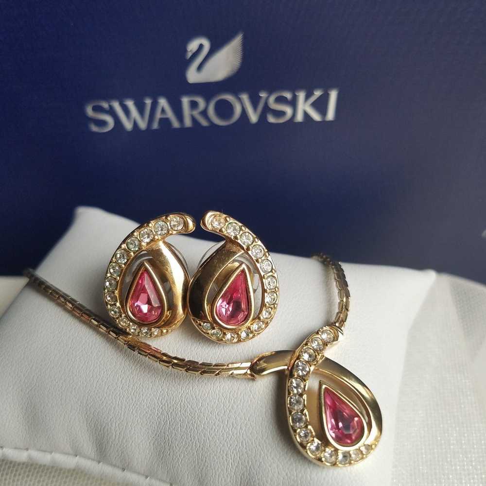 AUTHENTIC Swarovski 18k Gold Plated Pink Teardrop… - image 5