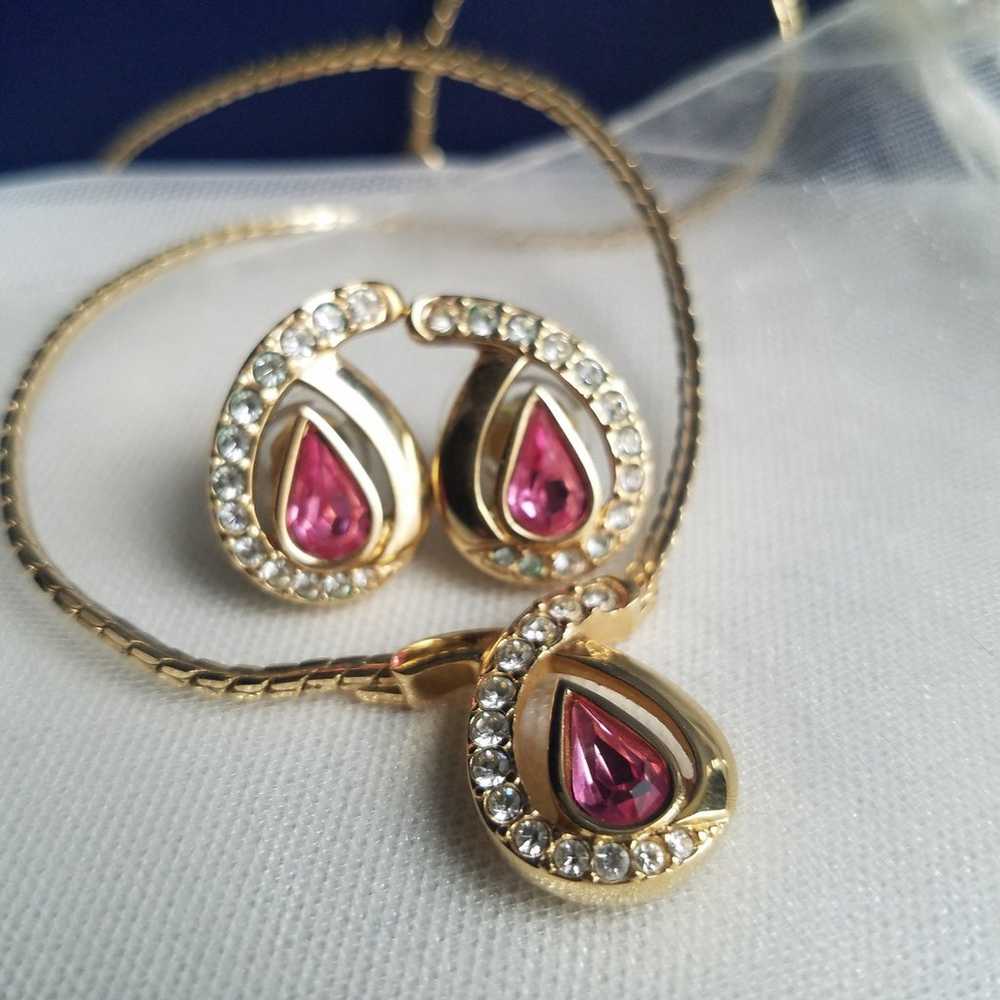 AUTHENTIC Swarovski 18k Gold Plated Pink Teardrop… - image 7