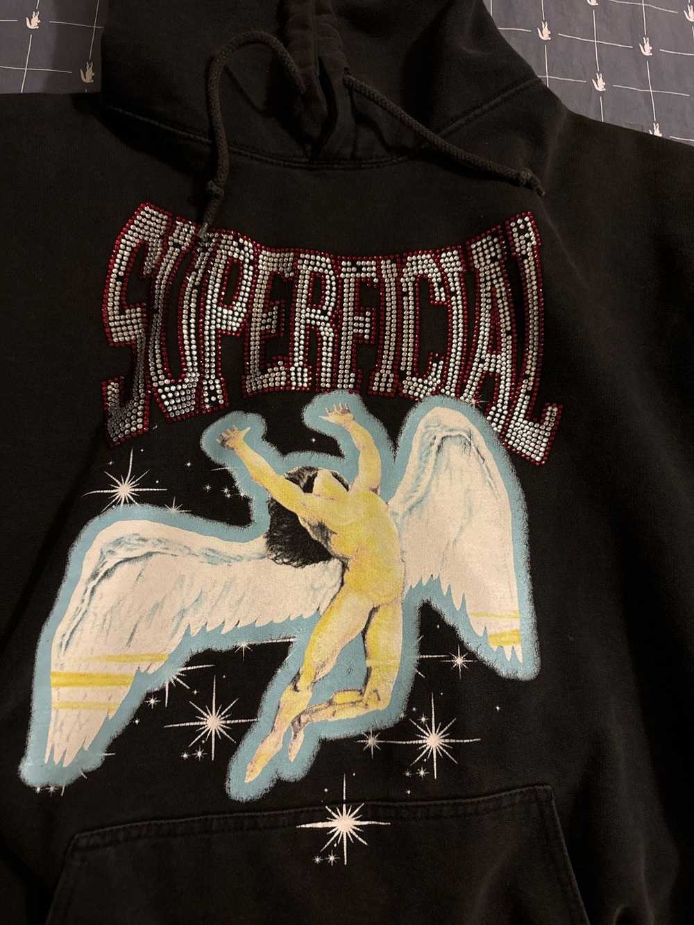 Streetwear Superficial LA Angel Rhinestone Hoodie - image 1