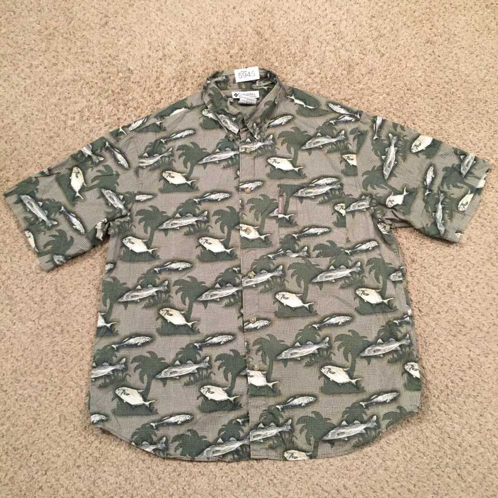 Vintage Columbia Shirt Mens Large Green Fish Patt… - image 1