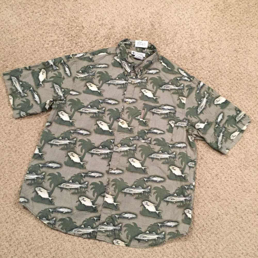 Vintage Columbia Shirt Mens Large Green Fish Patt… - image 2