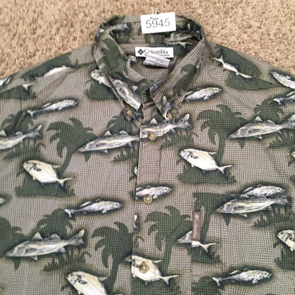 Vintage Columbia Shirt Mens Large Green Fish Patt… - image 3