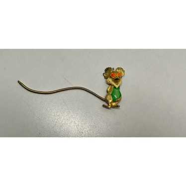 Vintage 1980's Mouse Pin Gold Green Orange Moveab… - image 1