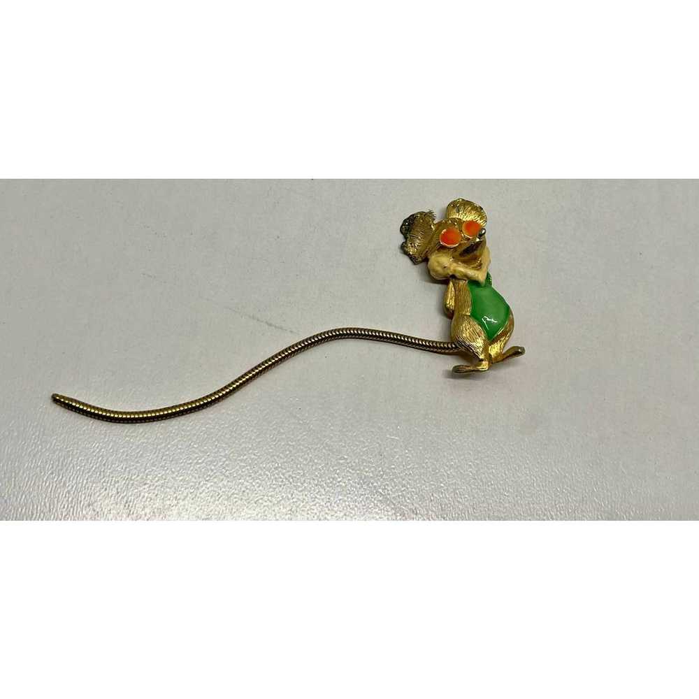 Vintage 1980's Mouse Pin Gold Green Orange Moveab… - image 2