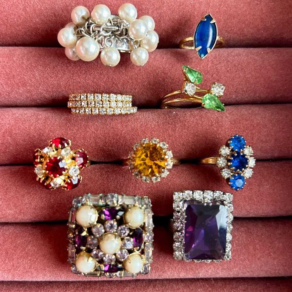 Vintage Rhinestone Cocktail Ring Costume Lot Faux… - image 2