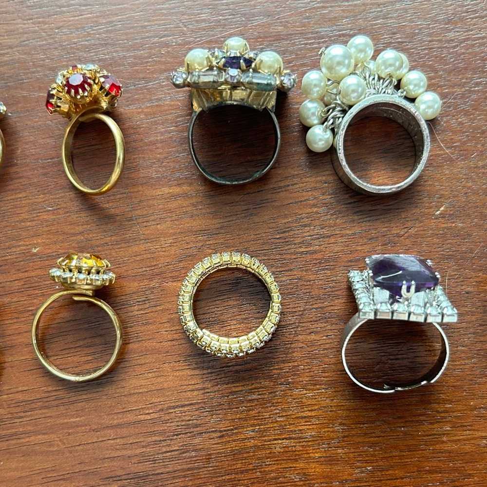 Vintage Rhinestone Cocktail Ring Costume Lot Faux… - image 5