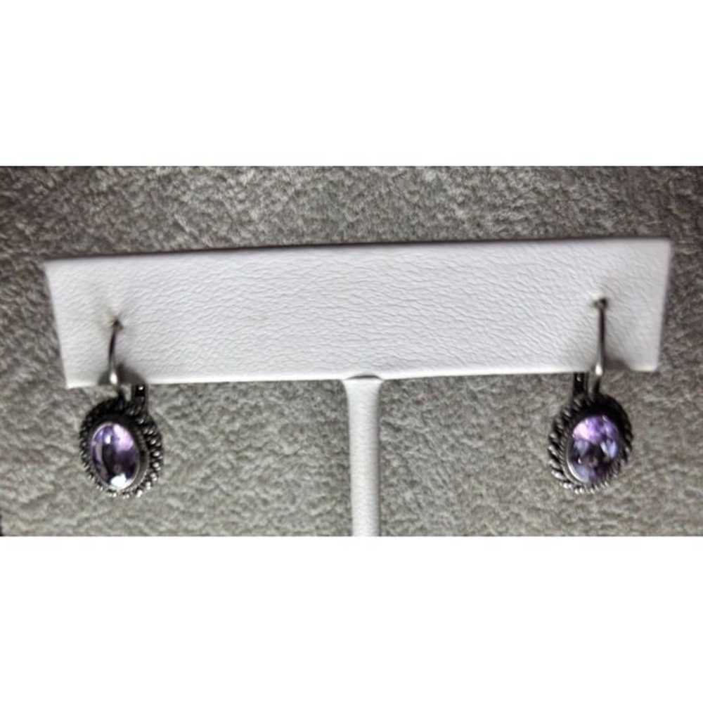 Vintage Silver & Amethyst Drop Earrings - image 1