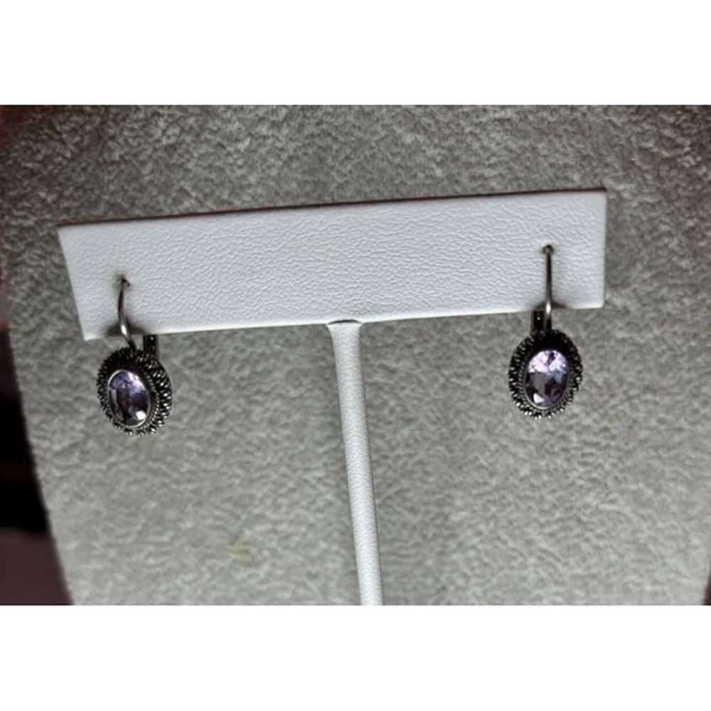 Vintage Silver & Amethyst Drop Earrings - image 2