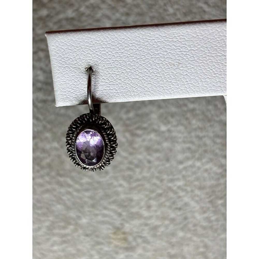 Vintage Silver & Amethyst Drop Earrings - image 5