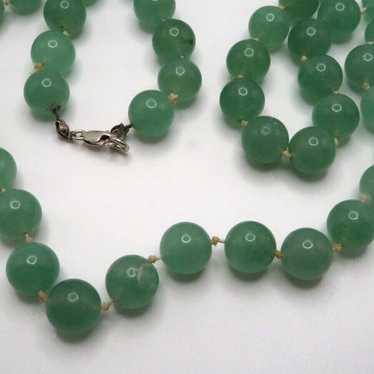 Vintage Sterling Silver 33" x 9mm Aventurine Bead… - image 1