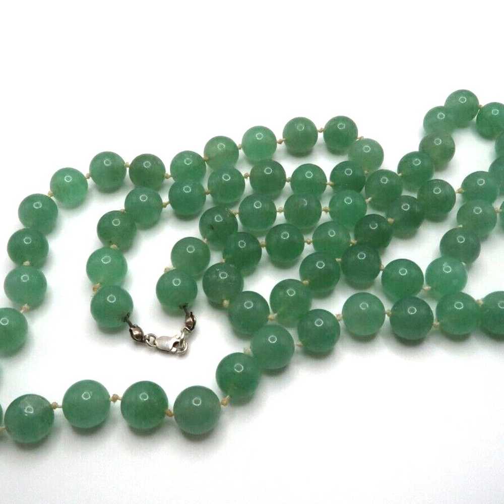 Vintage Sterling Silver 33" x 9mm Aventurine Bead… - image 2