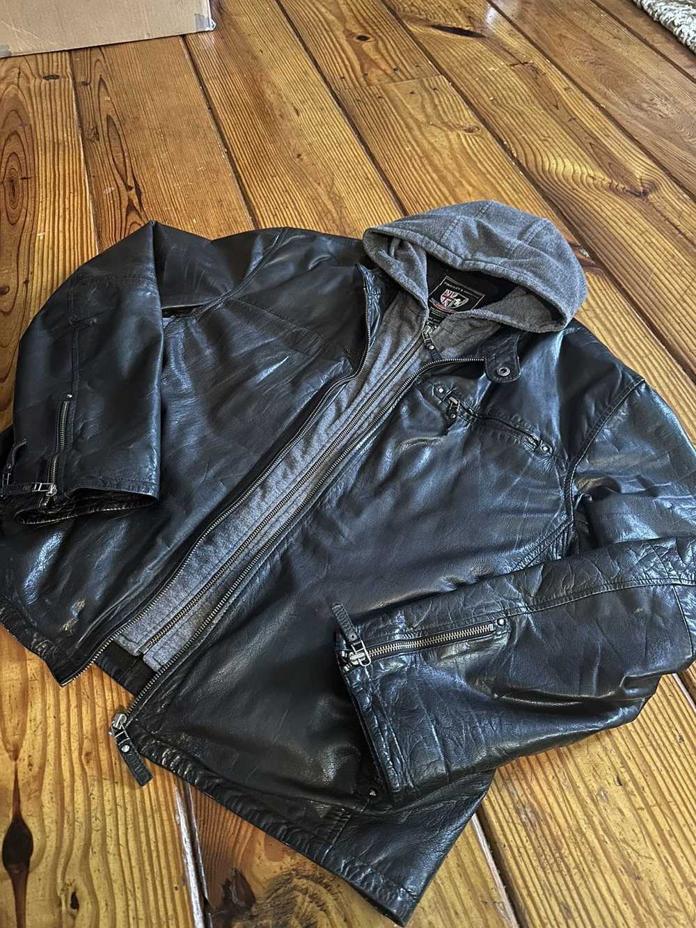 Designer × Leather Jacket × Vintage Detachable Ho… - image 1