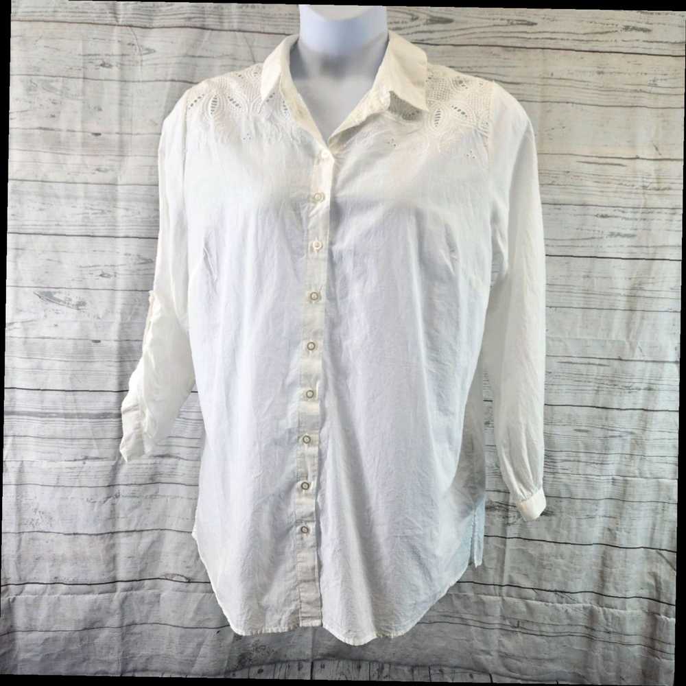 Vintage Elegant Embroidered White Cotton Shirt wi… - image 1