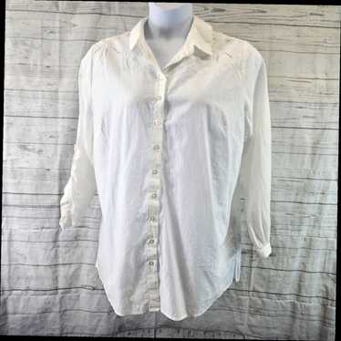 Vintage Elegant Embroidered White Cotton Shirt wi… - image 1