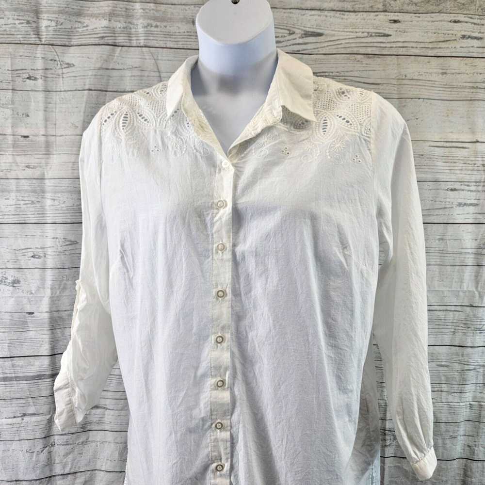 Vintage Elegant Embroidered White Cotton Shirt wi… - image 2