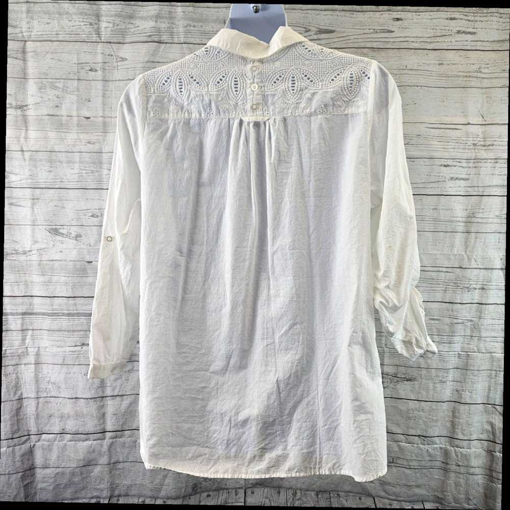 Vintage Elegant Embroidered White Cotton Shirt wi… - image 4