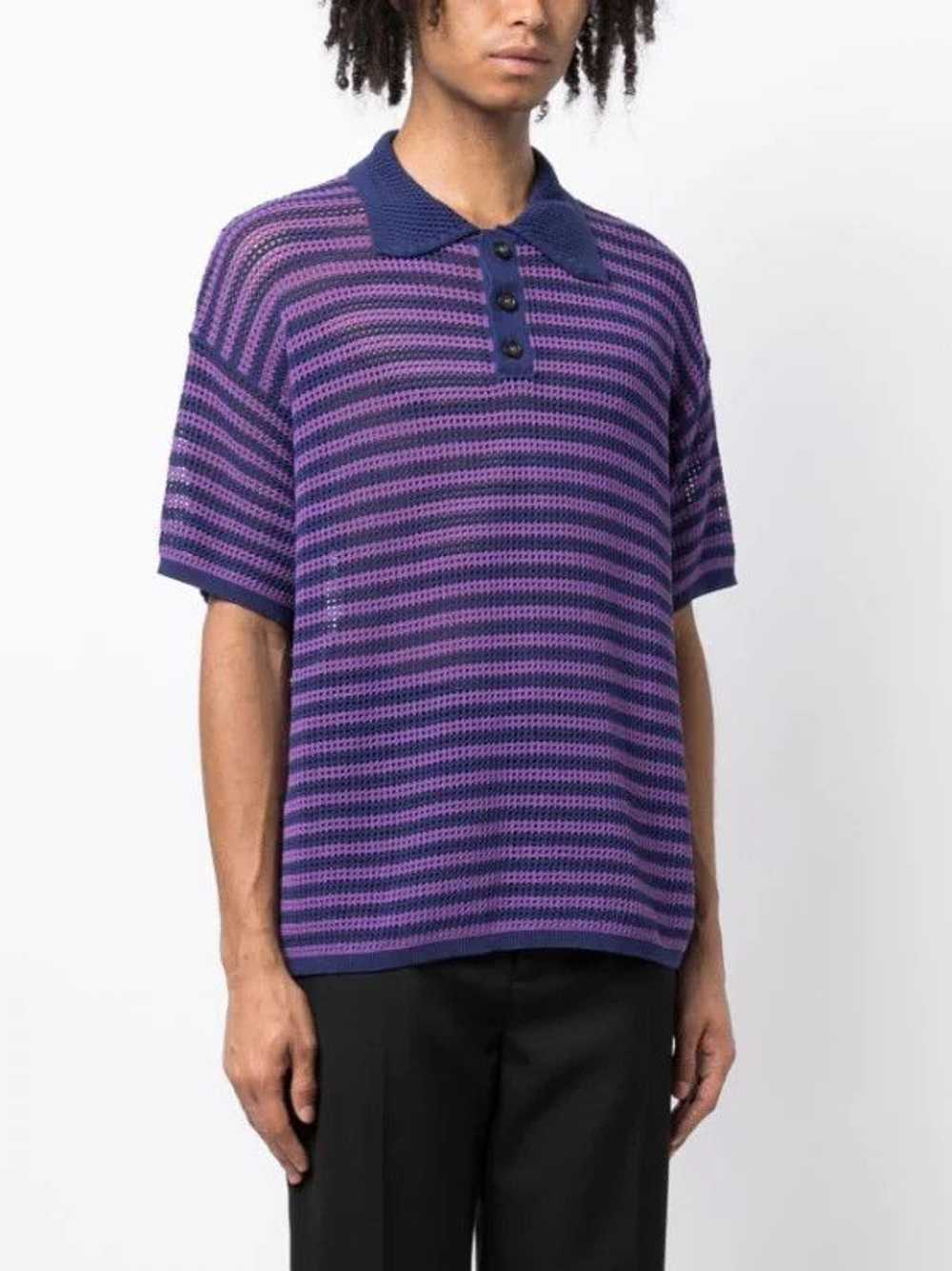 Bode Bode Striped Open Knit Polo Shirt - image 5