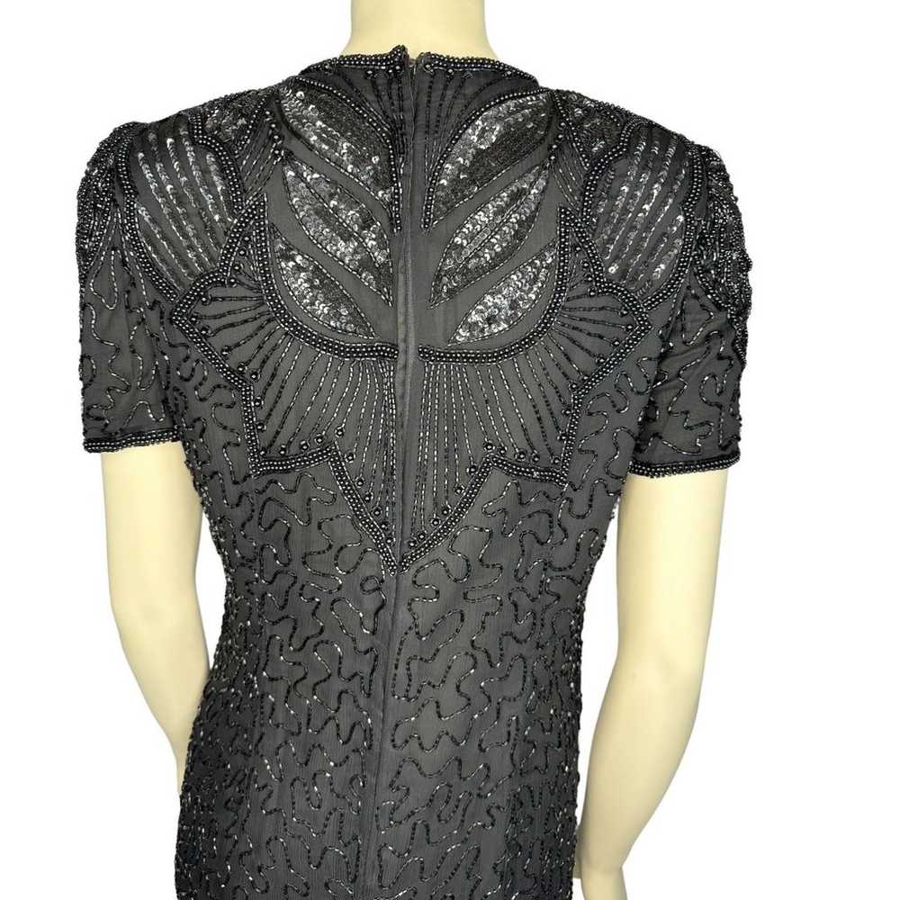 Vintage AP LTD Black 100% Silk Sequin Beaded shor… - image 10