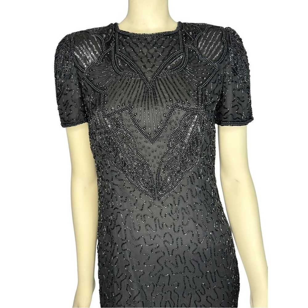 Vintage AP LTD Black 100% Silk Sequin Beaded shor… - image 1