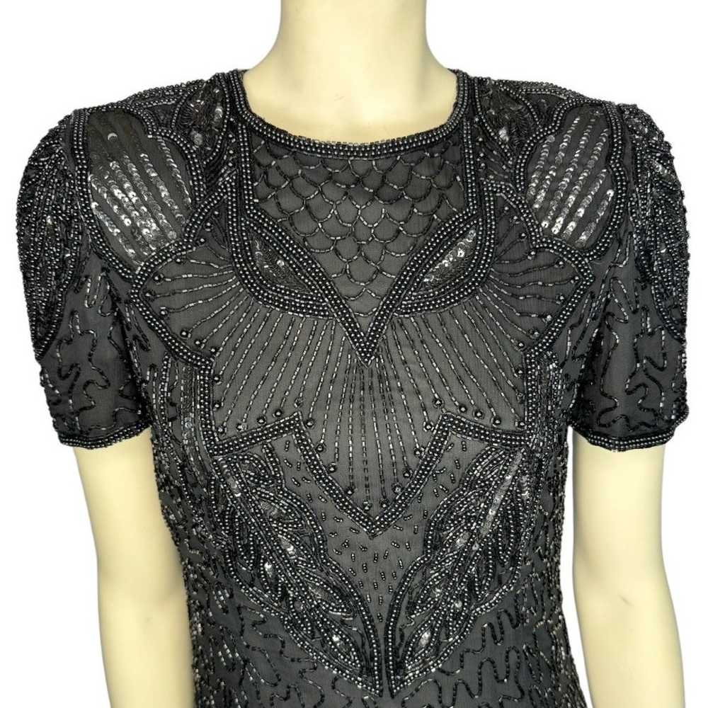 Vintage AP LTD Black 100% Silk Sequin Beaded shor… - image 2