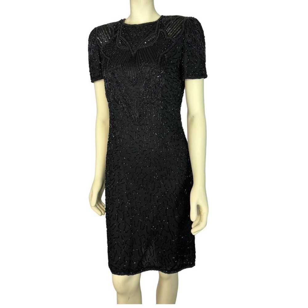 Vintage AP LTD Black 100% Silk Sequin Beaded shor… - image 3