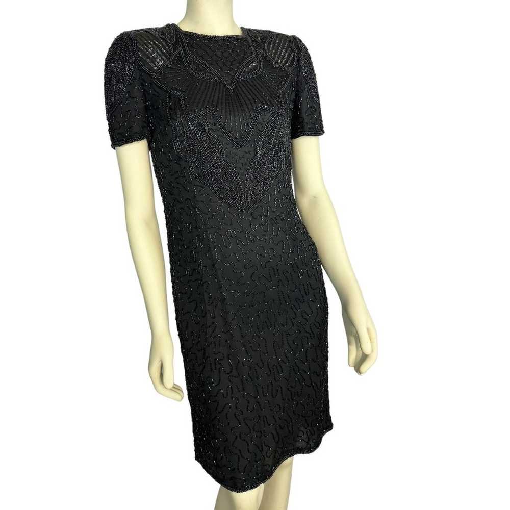 Vintage AP LTD Black 100% Silk Sequin Beaded shor… - image 4