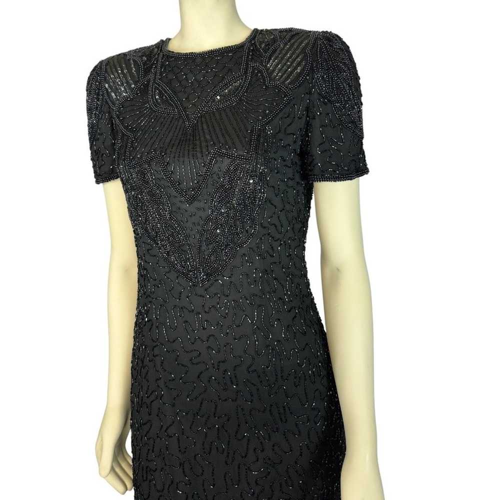 Vintage AP LTD Black 100% Silk Sequin Beaded shor… - image 5