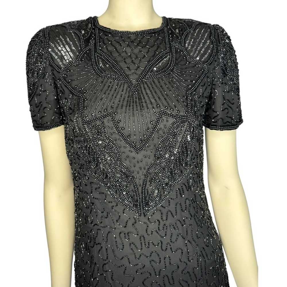 Vintage AP LTD Black 100% Silk Sequin Beaded shor… - image 6