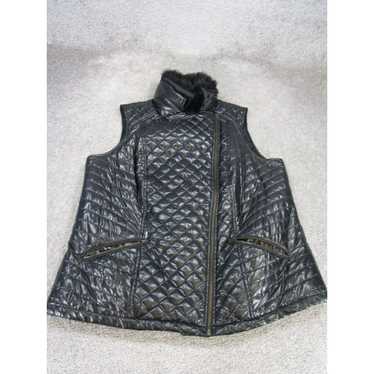 Talbots Talbots Vest Womens 2X Black Quilted Fur … - image 1