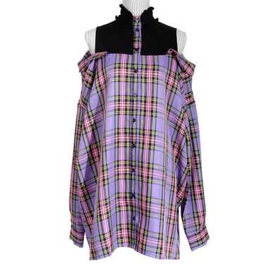 Uncleuge one-piece checkered docking shirt purple… - image 1