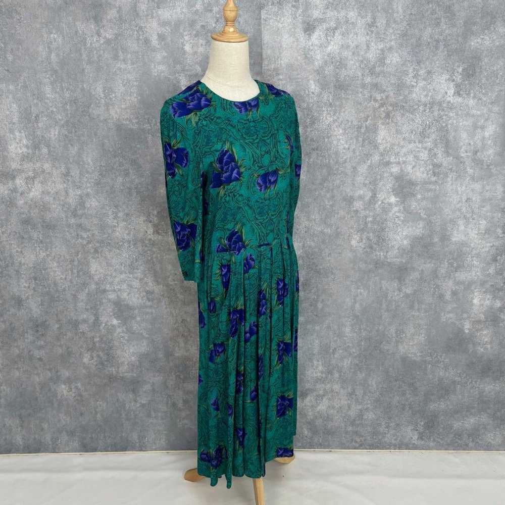 80s Vintage Floral Print Dress Made in USA Long L… - image 3