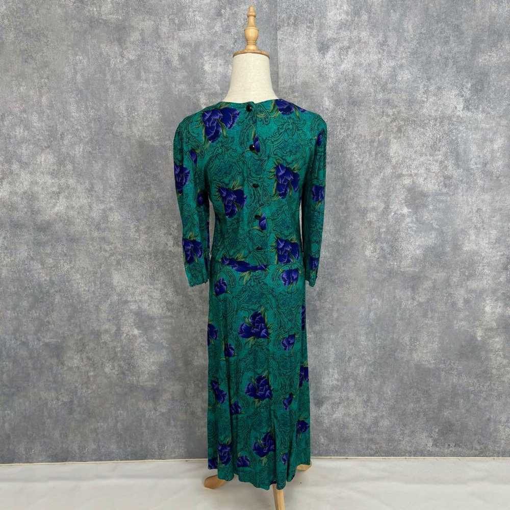 80s Vintage Floral Print Dress Made in USA Long L… - image 5