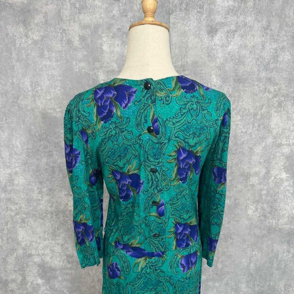 80s Vintage Floral Print Dress Made in USA Long L… - image 7